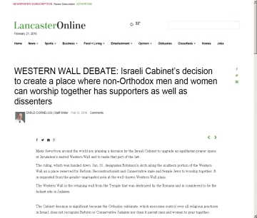 http://lancasteronline.com/features/faith_values/western-wall-debate-israeli-cabinet-s-decision-to-create-a/article_3a861b5c-d105-11e5-a6f1-4385a0fc8d4d.html